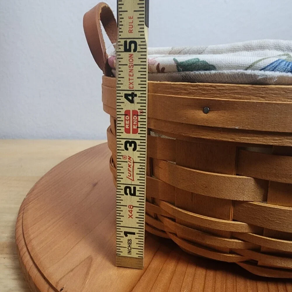Longaberger 2000 Medium Round Storage Basket Floral Liner Divider Handles USA